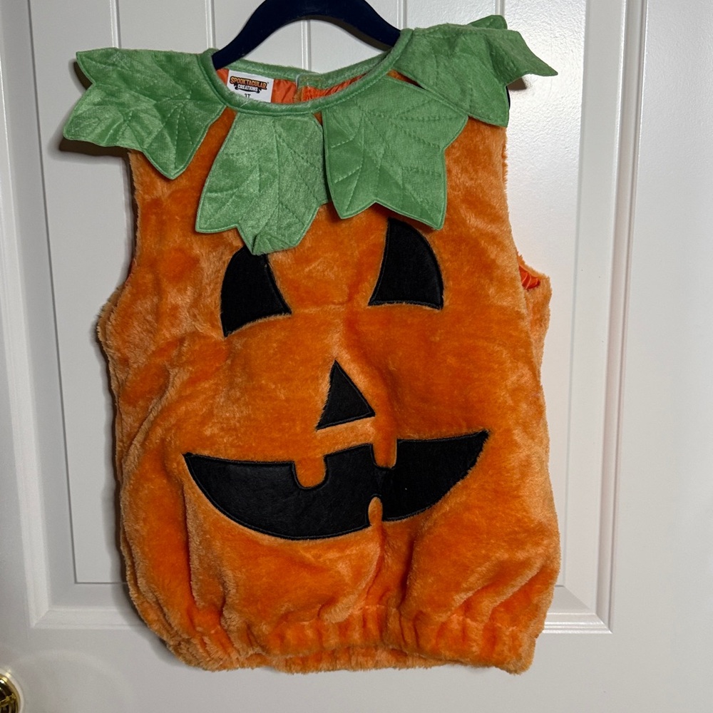 Baby Fuzzy Pumpkin Halloween Vest with Head Hood and Stockings.